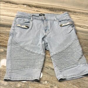 Light Blue Denim Shorts with Zipper Details